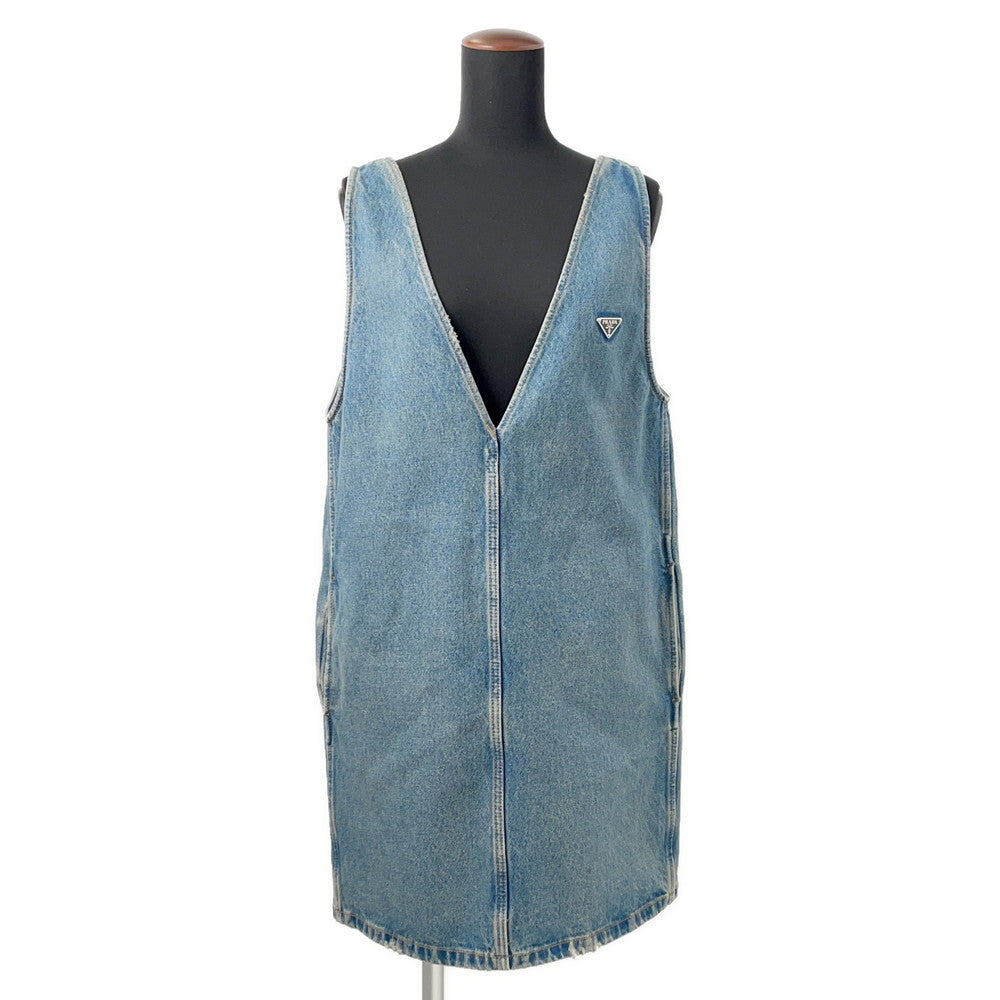 PRADA Triangle logo denim dress Size 36 BlueGFA135 Cotton100%