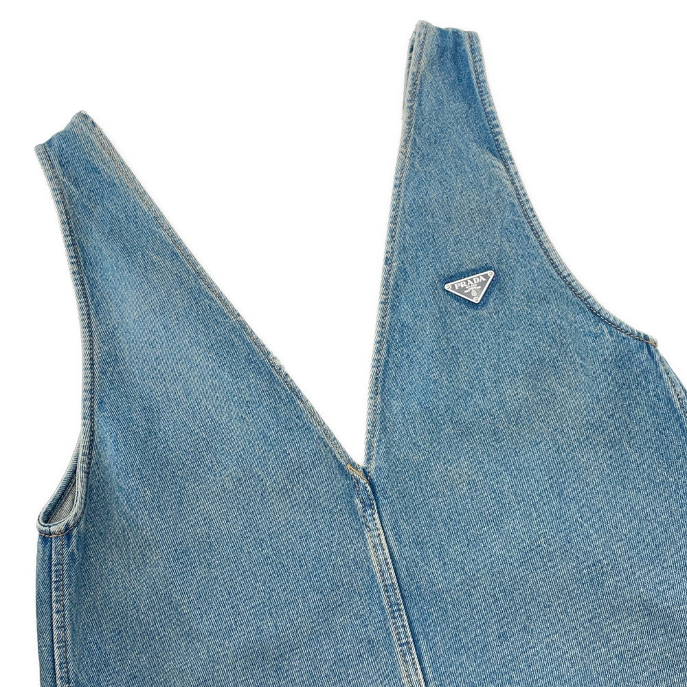 PRADA Triangle logo denim dress Size 36 BlueGFA135 Cotton100%