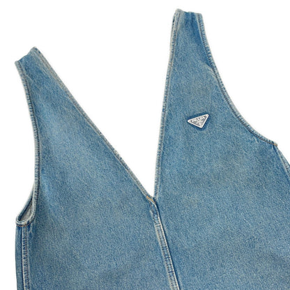 PRADA Triangle logo denim dress Size 36 BlueGFA135 Cotton100%