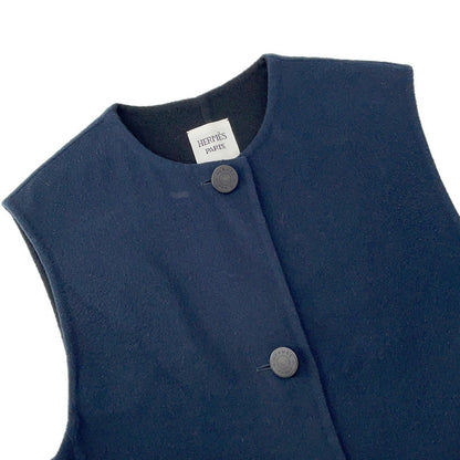 HERMES Long gilet Size 34 Navy Cashmere100%