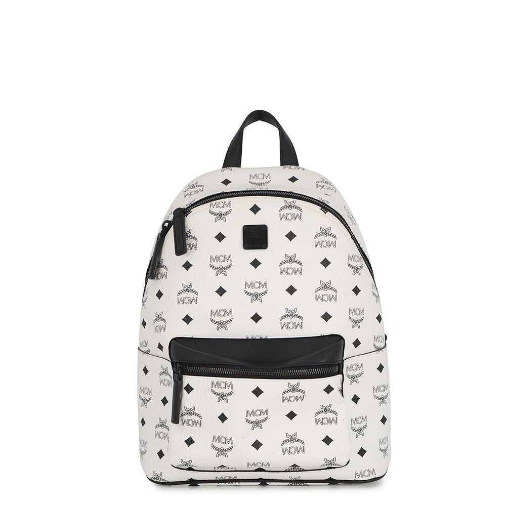 MCM Visetos Stark Backpack White/BlackMMKCSVE02WT001 Leather