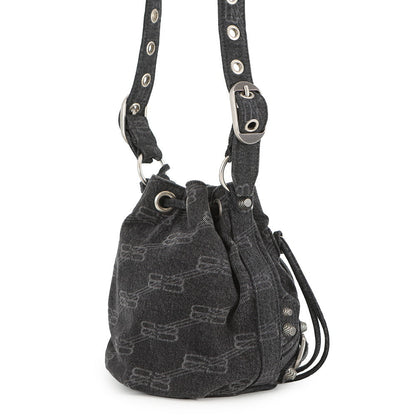 BALENCIAGA Le Cagoule Shoulder Bag Black702431 Denim Size XS