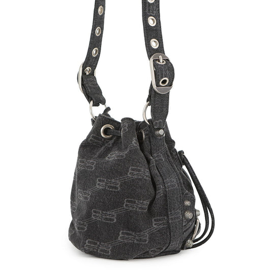 BALENCIAGA Le Cagoule Shoulder Bag Black702431 Denim Size XS