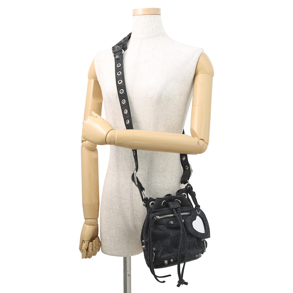 BALENCIAGA Le Cagoule Shoulder Bag Black702431 Denim Size XS