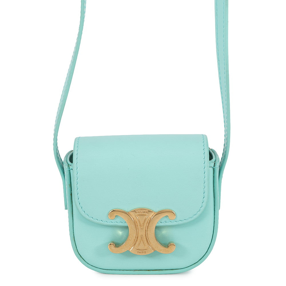CELINE Triomphe AirPodsCase Shoulder Bag Blue10L013DPV Shiny Calf Leather Size Mini