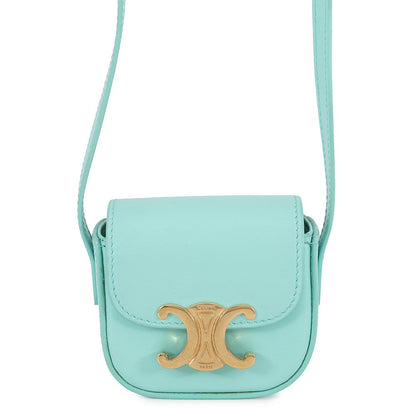 CELINE Triomphe AirPodsCase Shoulder Bag Blue10L013DPV Shiny Calf Leather Size Mini