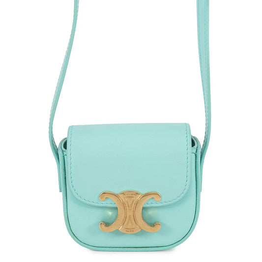 CELINE Triomphe AirPodsCase Shoulder Bag Blue10L013DPV Shiny Calf Leather Size Mini