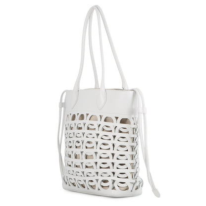 Ferragamo Gancini Tote Bag Optical White21A012 Calf Leather Size Medium