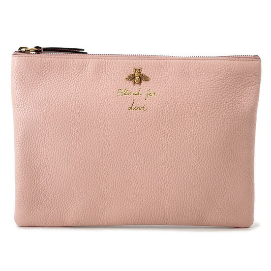 GUCCI Animalier Clutch Bag Bee Pink/Brown460187 Leather