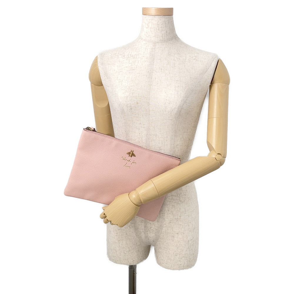 GUCCI Animalier Clutch Bag Bee Pink/Brown460187 Leather