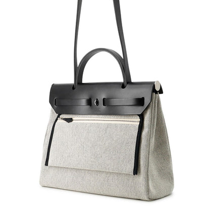 HERMES Herbag Zip Pegasus Pop Black/Blue Indigo/Ecru Toile H Vache Hunter Leather Size PM