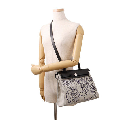 HERMES Herbag Zip Pegasus Pop Black/Blue Indigo/Ecru Toile H Vache Hunter Leather Size PM