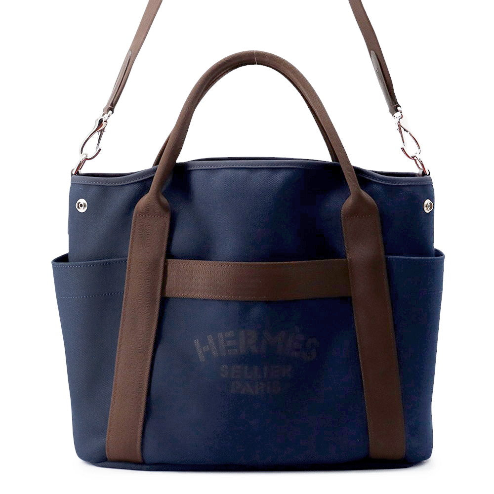 HERMES Sucked Pansage Groom Navy/Feu Toile Chevrons Canvas