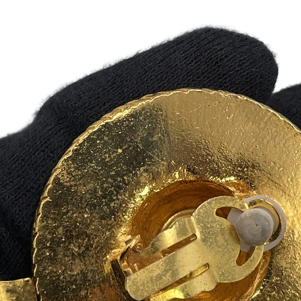 CHANEL Straw Hat Motif Earrings Gold Gold Plated
