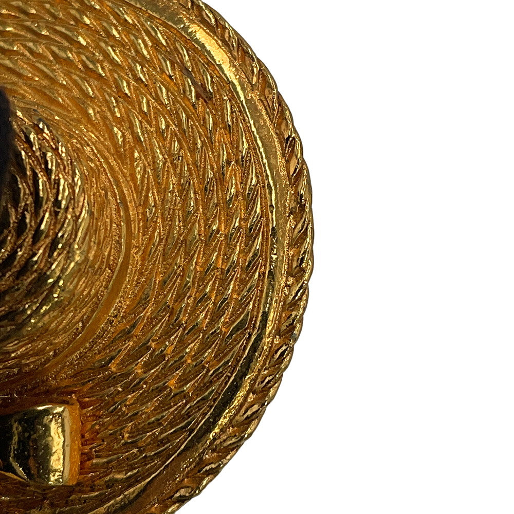 CHANEL Straw Hat Motif Earrings Gold Gold Plated