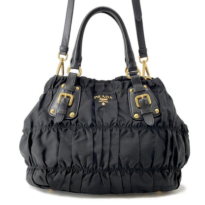 PRADA Gathered 2WAYHandbag BlackBN2346 Nylon Leather