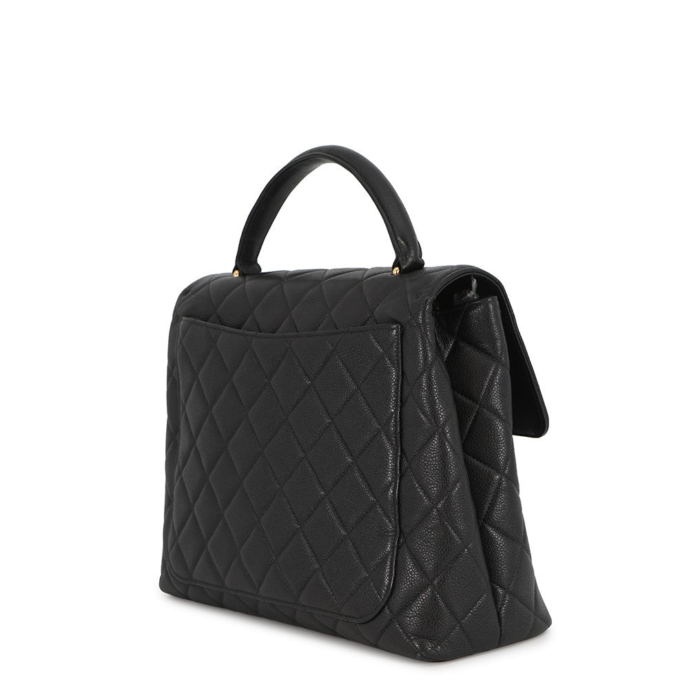 CHANEL Matelasse Top Handle Handbag BlackA12397 Caviar Leather