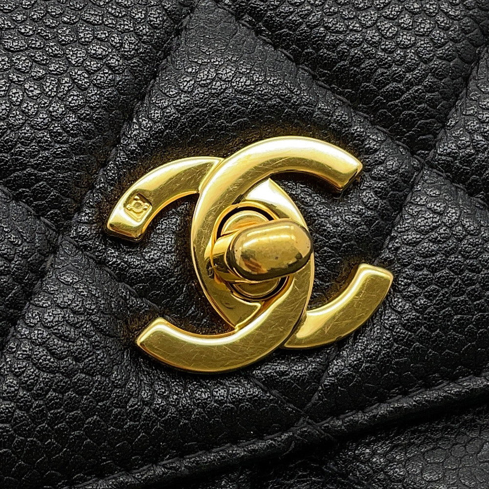 CHANEL Matelasse Top Handle Handbag BlackA12397 Caviar Leather