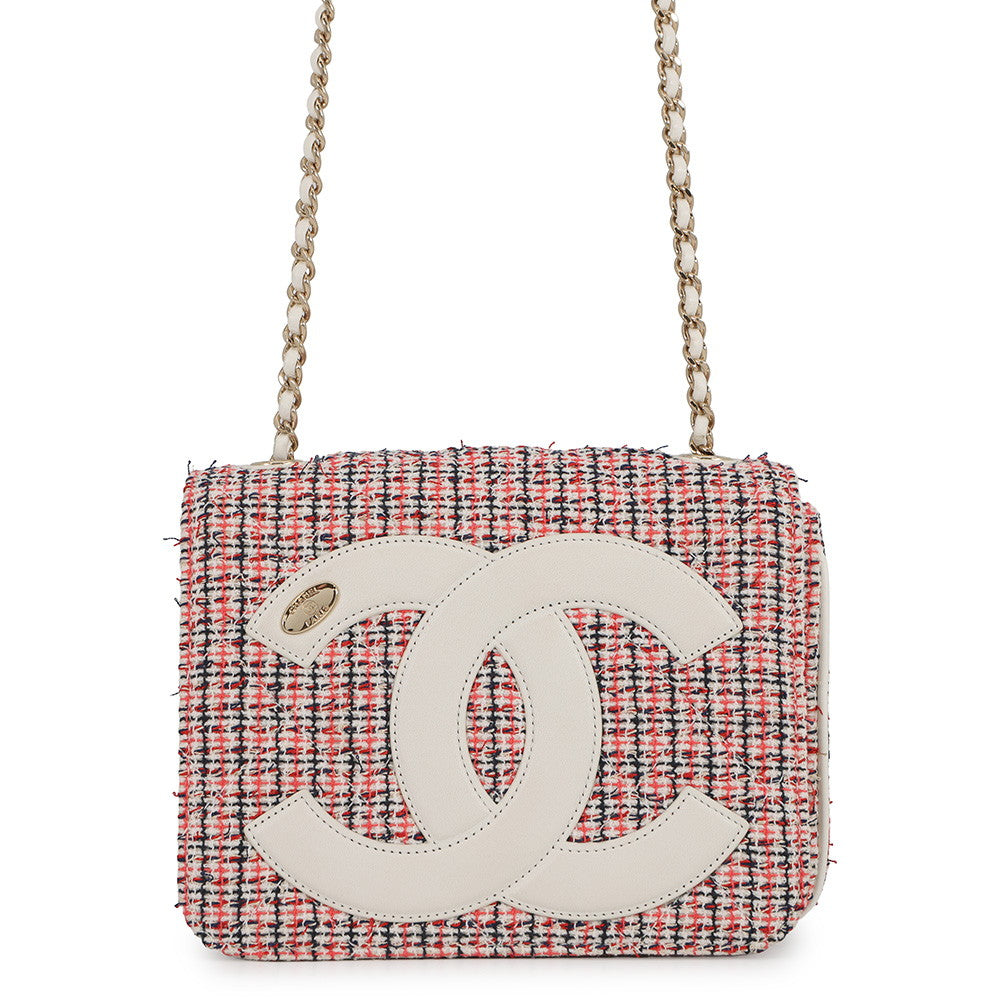 CHANEL CC Logo Flap Chainshoulder Bag White/Multicolor Tweed Leather