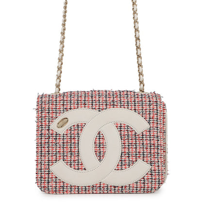 CHANEL CC Logo Flap Chainshoulder Bag White/Multicolor Tweed Leather