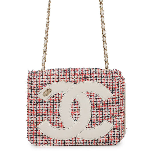 CHANEL CC Logo Flap Chainshoulder Bag White/Multicolor Tweed Leather