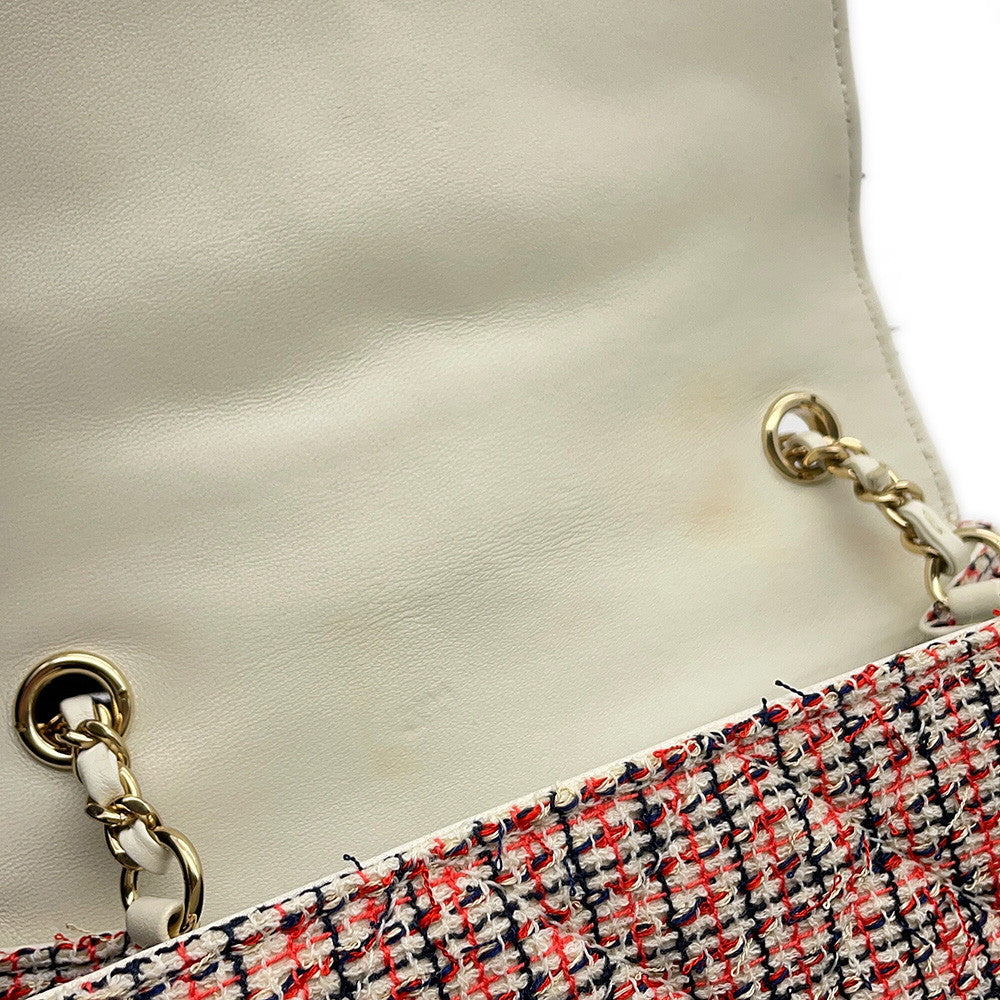 CHANEL CC Logo Flap Chainshoulder Bag White/Multicolor Tweed Leather
