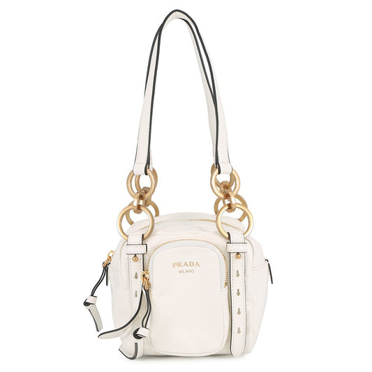 PRADA Dangle Handbag White1BB137 Leather Size Mini