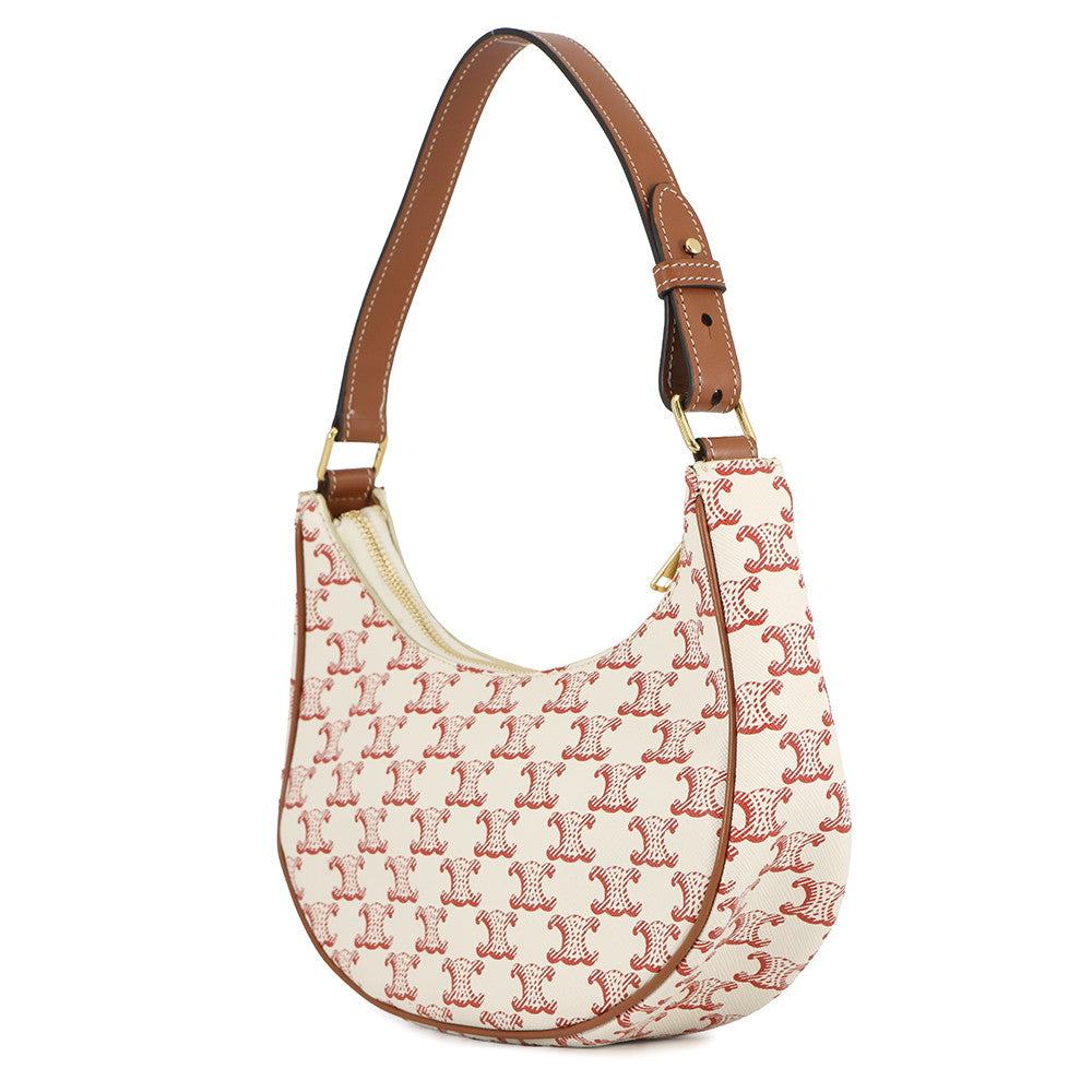 CELINE Ava Triomphe One Shoulder Bag Ivory/Red193952 PVC Leather