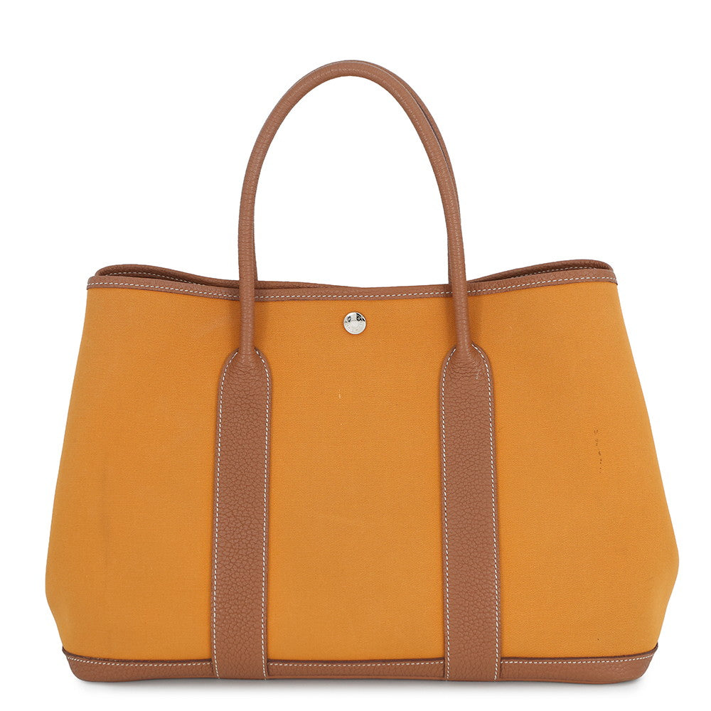 HERMES Garden Party Saffron/Gold Toile Officier Negonda Leather Size PM