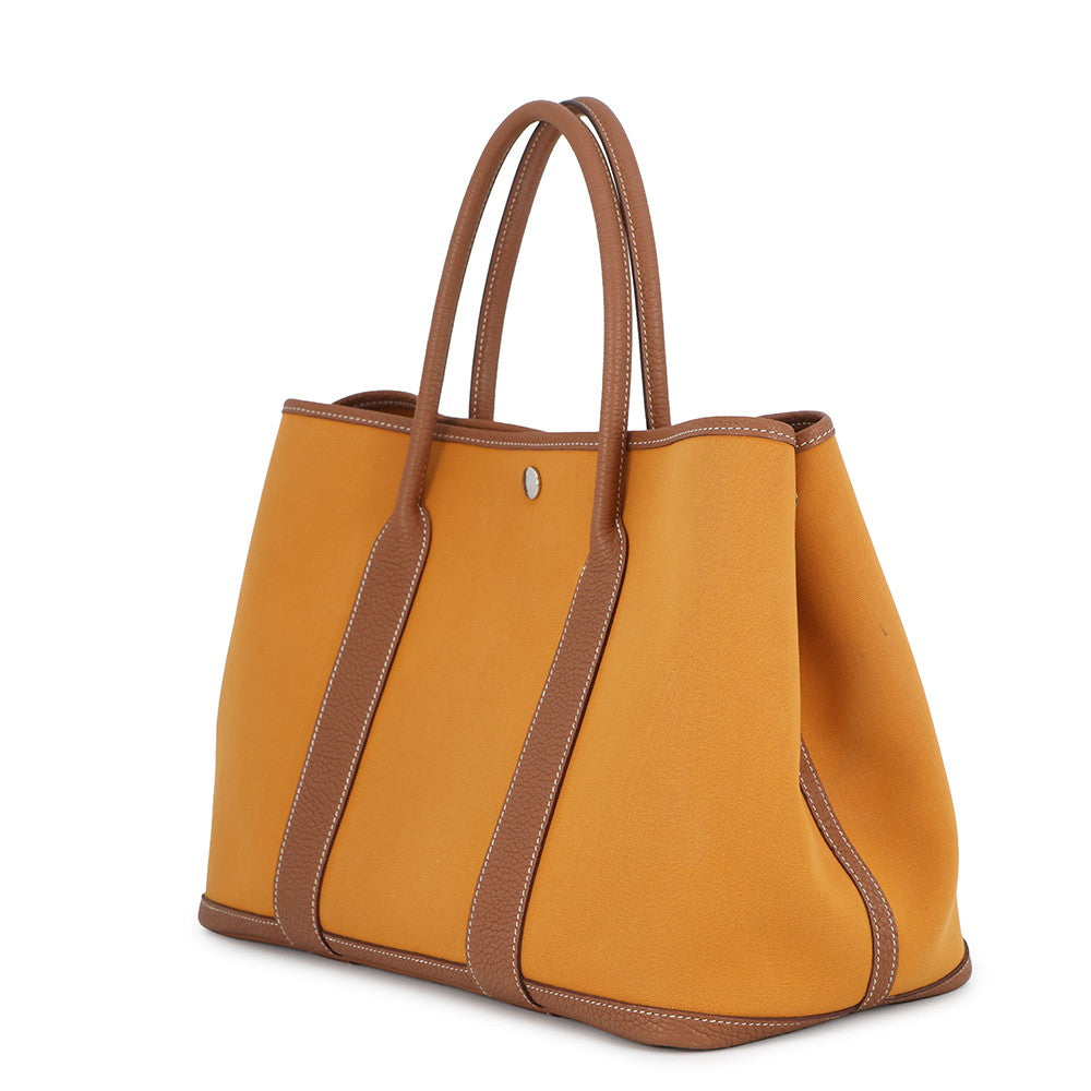 HERMES Garden Party Saffron/Gold Toile Officier Negonda Leather Size PM