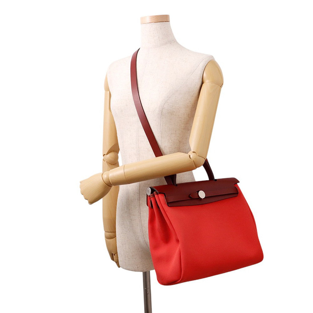 HERMES Herbag zip RougeSellier Toile Officier Box Calf Leather Size PM