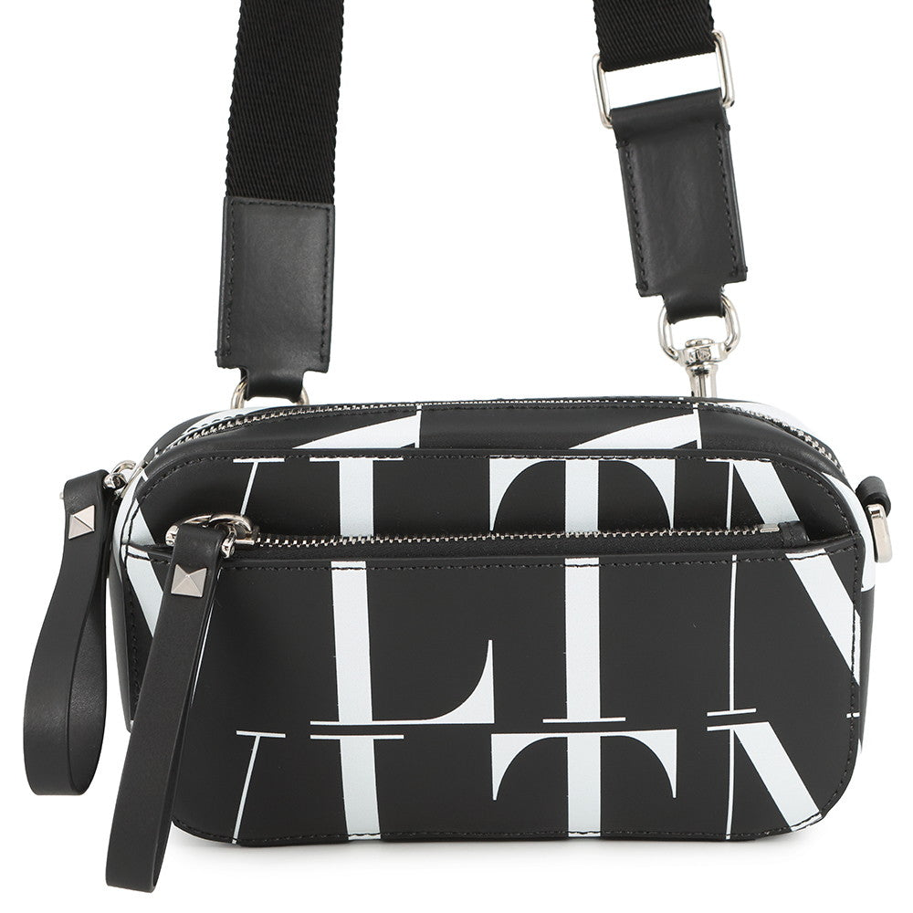 Valentino Garavani Full logo Shoulder Bag Black/White Leather