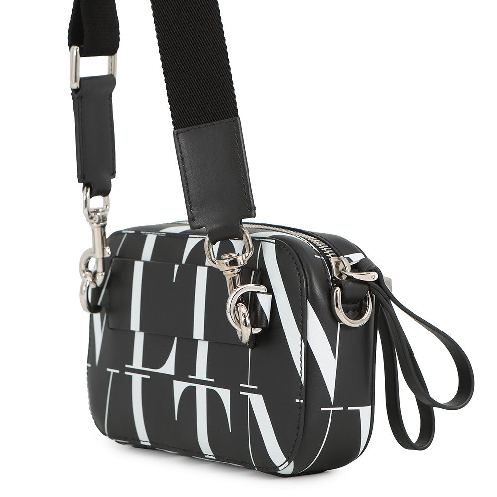 Valentino Garavani Full logo Shoulder Bag Black/White Leather
