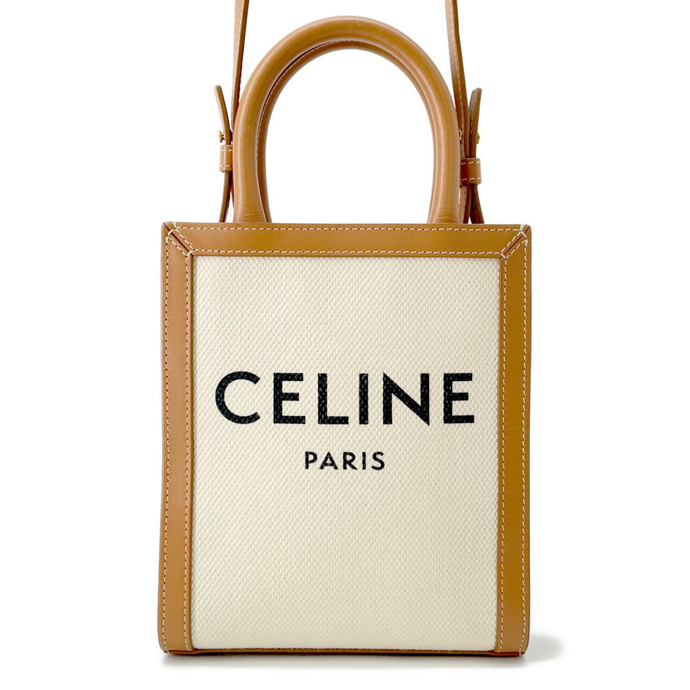 CELINE Vertical Cabas 2-way Tote Natural/Tan193302 Canvas Leather Size Mini