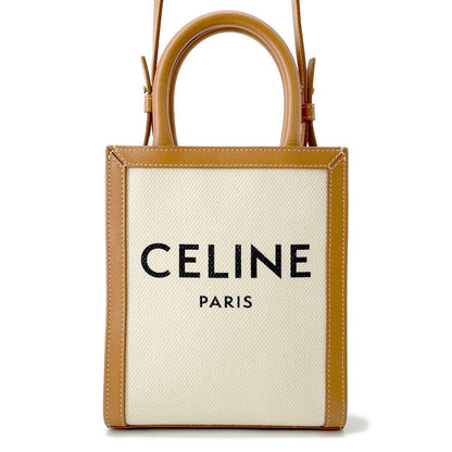 CELINE Vertical Cabas 2-way Tote Natural/Tan193302 Canvas Leather Size Mini