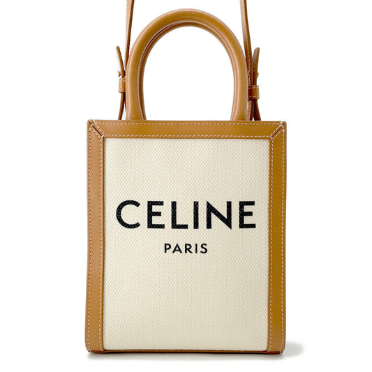 CELINE Vertical Cabas 2-way Tote Natural/Tan193302 Canvas Leather Size Mini