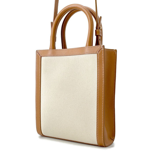 CELINE Vertical Cabas 2-way Tote Natural/Tan193302 Canvas Leather Size Mini