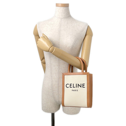 CELINE Vertical Cabas 2-way Tote Natural/Tan193302 Canvas Leather Size Mini