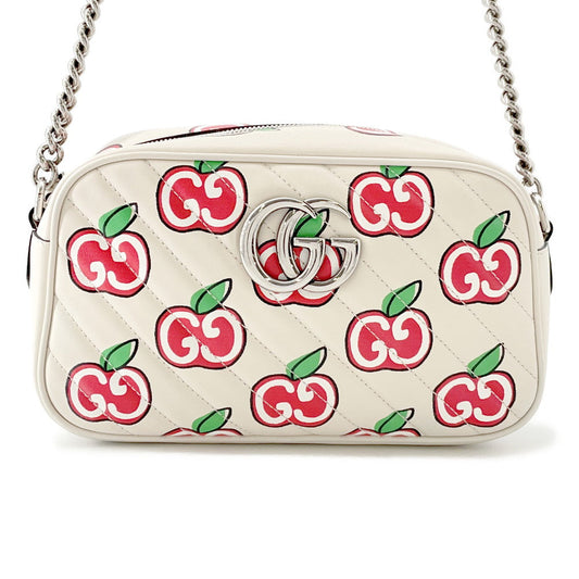 GUCCI GG Marmont Apple Shoulder Bag White/Red/Beige447632 Leather Size Small