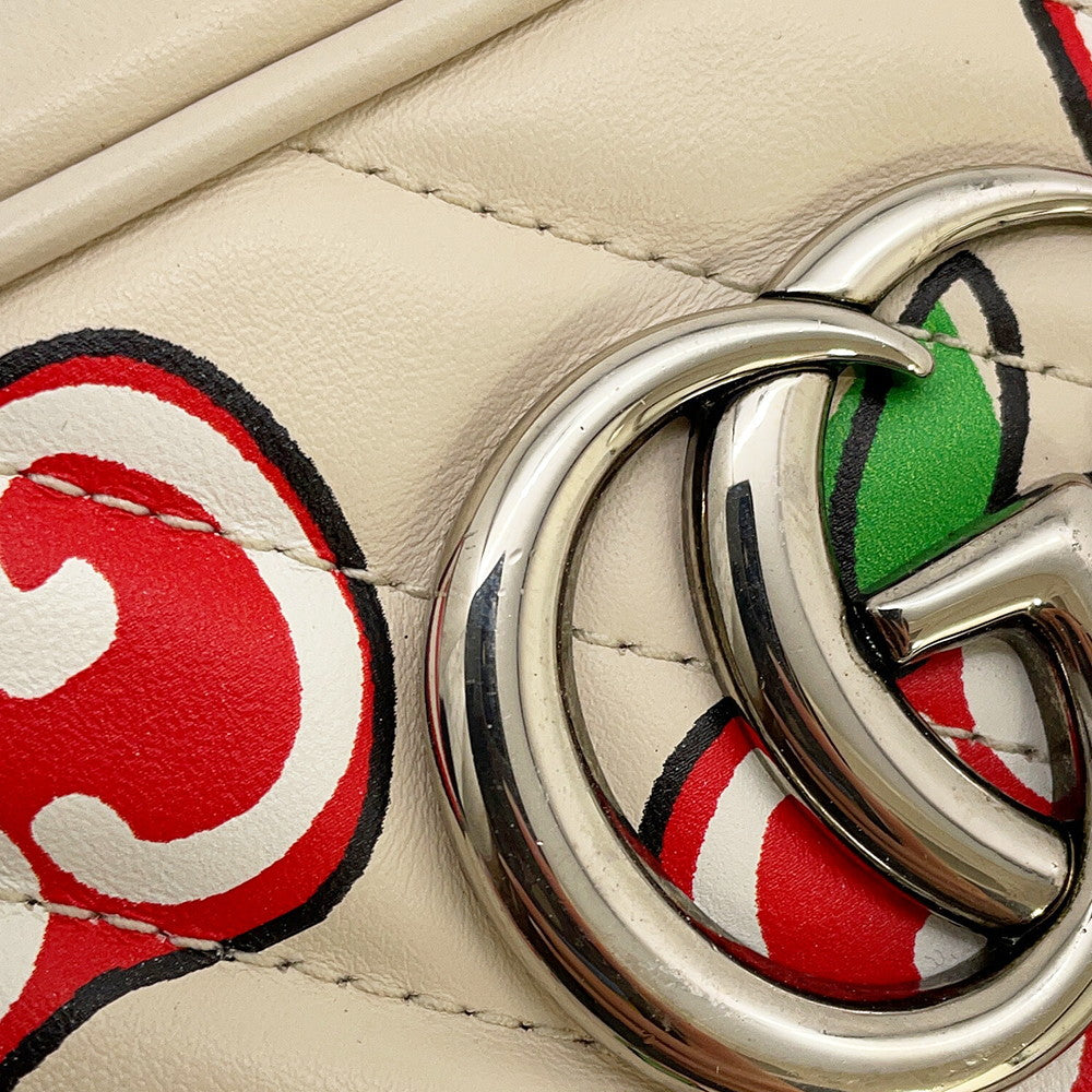 GUCCI GG Marmont Apple Shoulder Bag White/Red/Beige447632 Leather Size Small