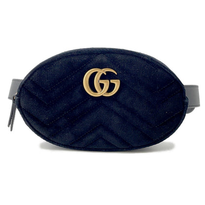 GUCCI GG Marmont Waist Bag Black/Pink476434 Leather Velour