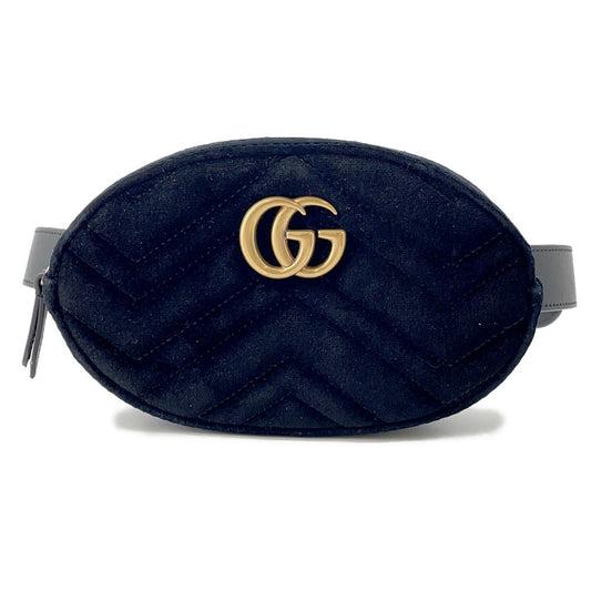 GUCCI GG Marmont Waist Bag Black/Pink476434 Leather Velour