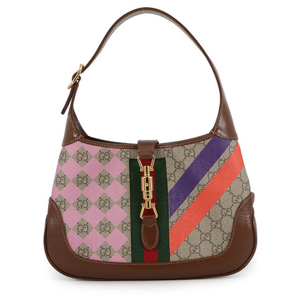 GUCCI Jackie 1961 Geometric Print Beige/Brown/Multicolor636706 GG Supreme Leather Size Small
