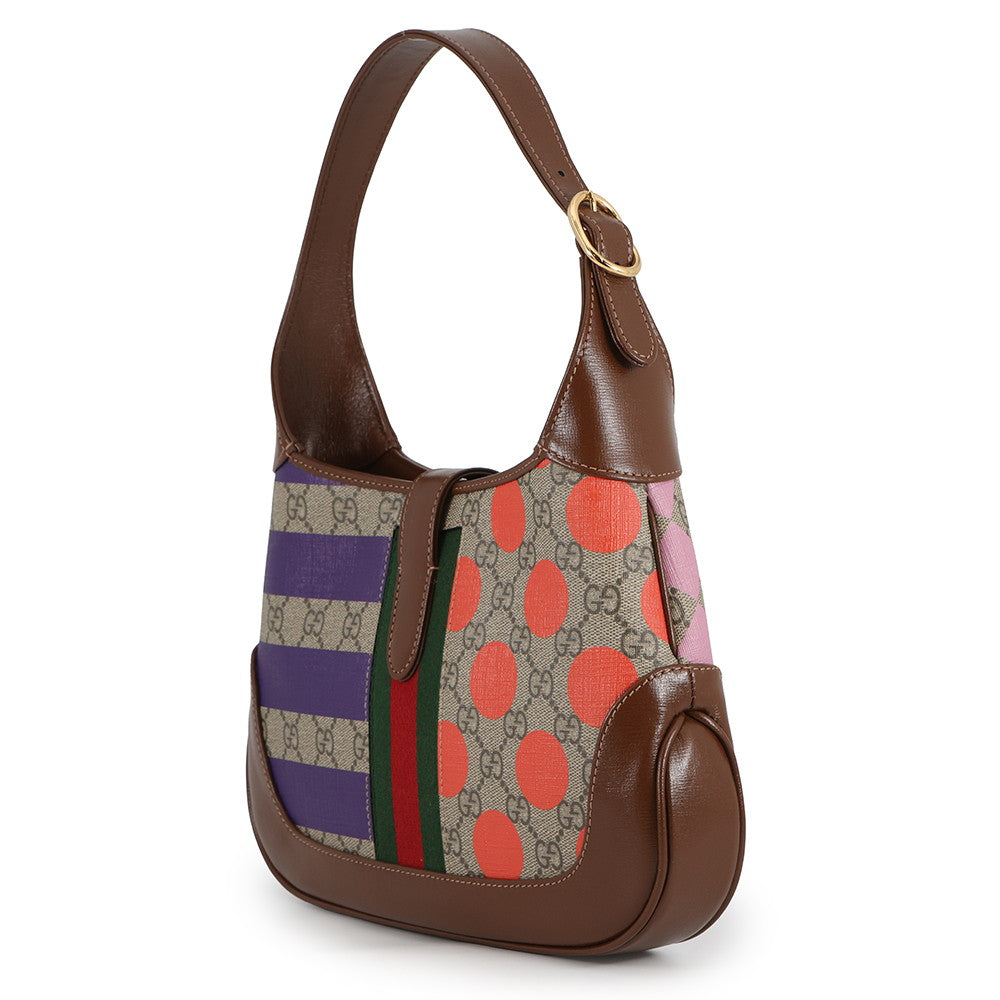 GUCCI Jackie 1961 Geometric Print Beige/Brown/Multicolor636706 GG Supreme Leather Size Small