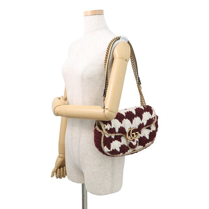 GUCCI GG Marmont Knit Shoulder Bag Bordeaux/White443497 Wool Leather