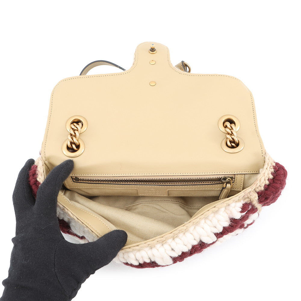 GUCCI GG Marmont Knit Shoulder Bag Bordeaux/White443497 Wool Leather