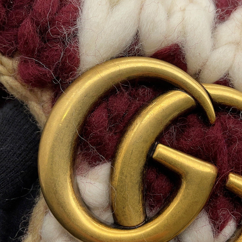 GUCCI GG Marmont Knit Shoulder Bag Bordeaux/White443497 Wool Leather