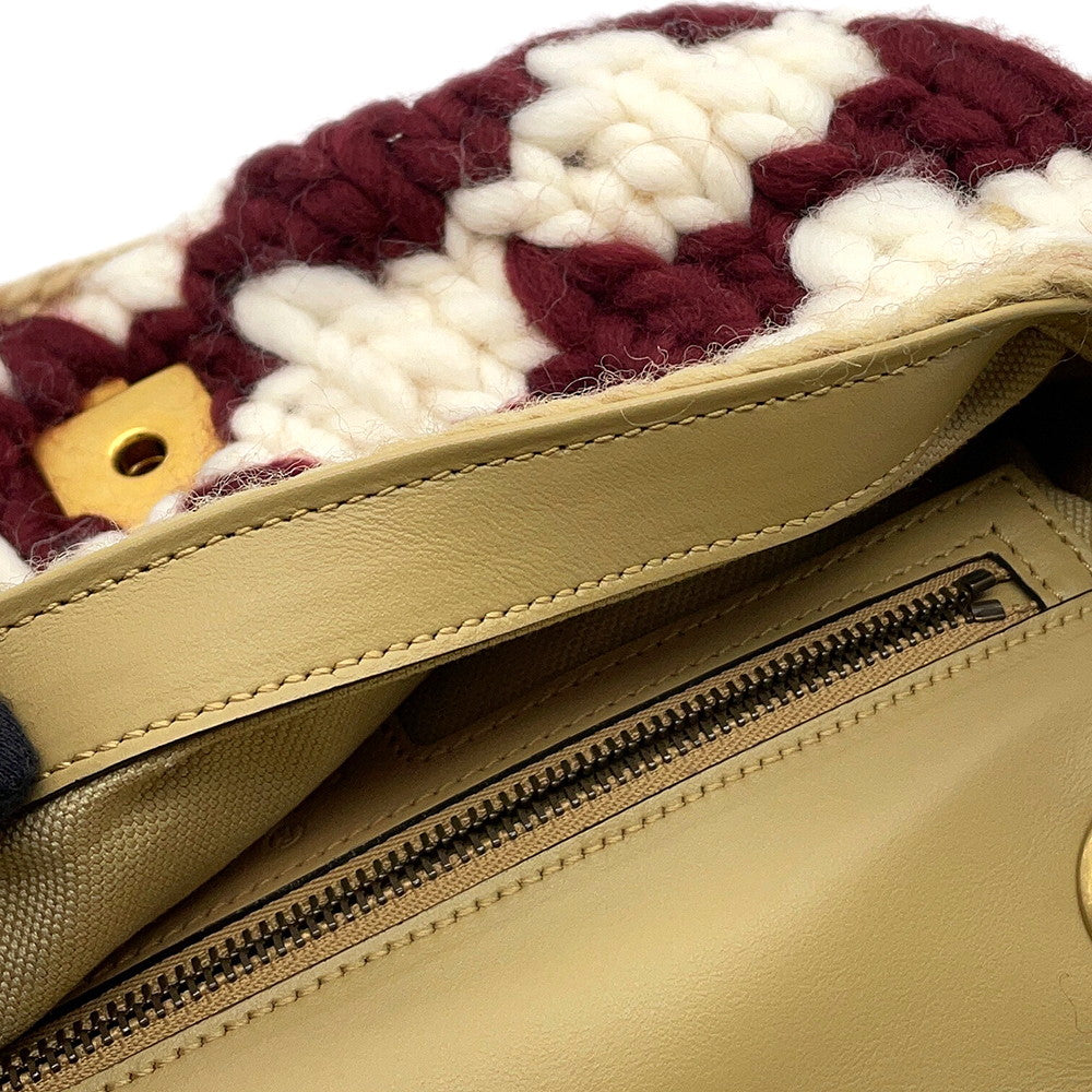 GUCCI GG Marmont Knit Shoulder Bag Bordeaux/White443497 Wool Leather
