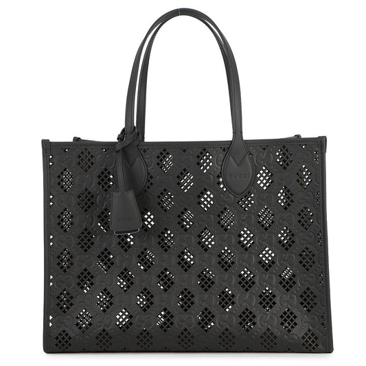 GUCCI Cutout Motif Tote Bag Black772229 Leather Size Medium