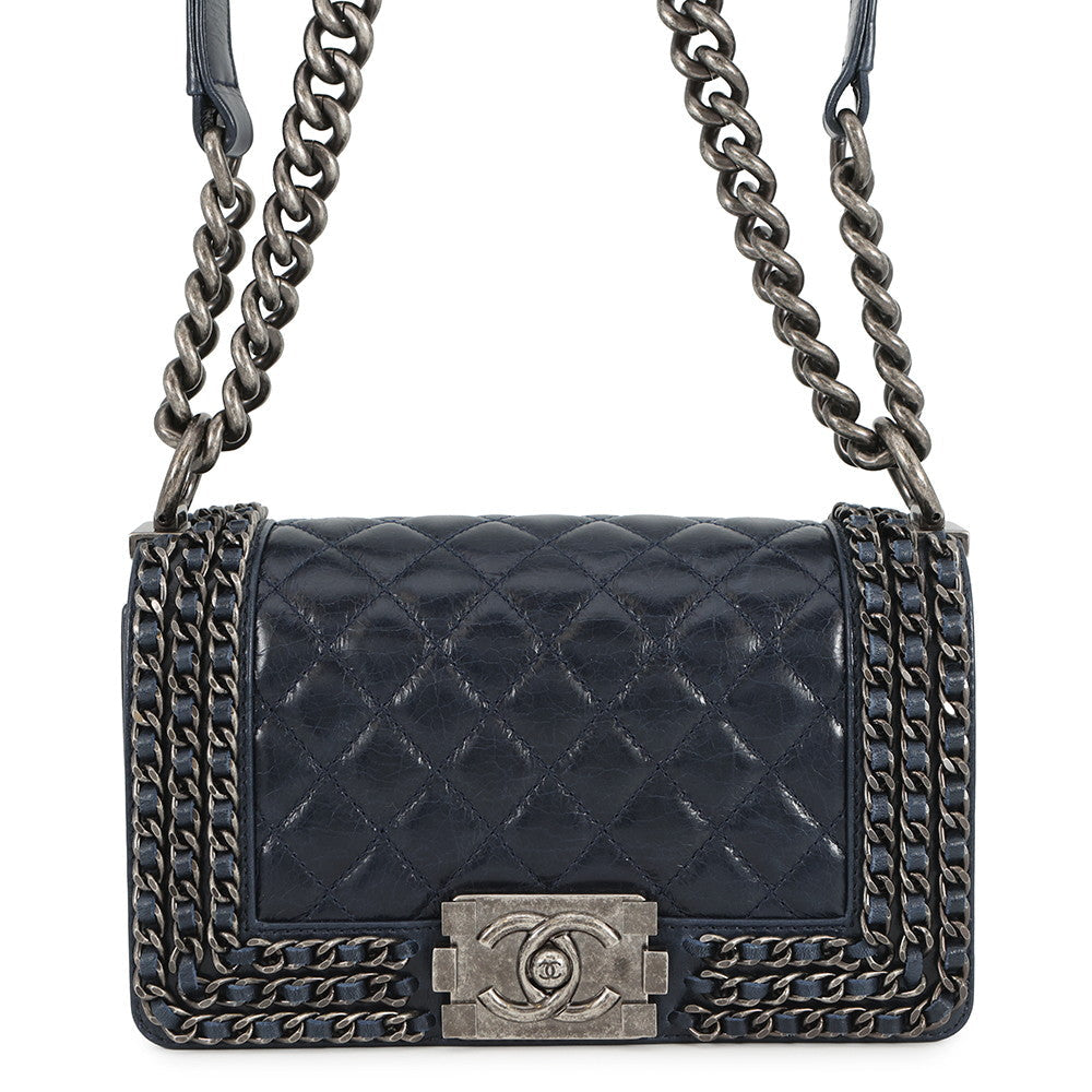 CHANEL Boy Chanel ChainShoulder Bag NavyA67085 Lambskin Size 20